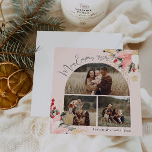 Rosa Blumenarche Merken alles Drei Fotos Feiertagskarte