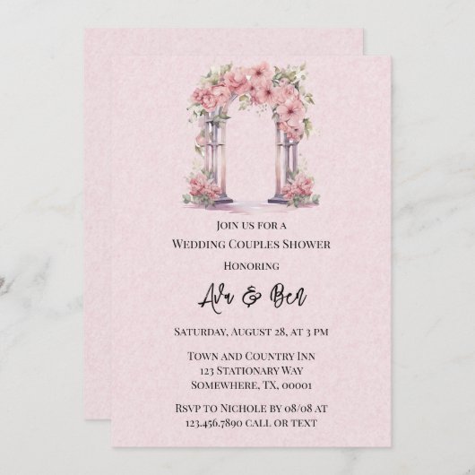 Rosa Blumenarschkirche Hochzeitsdusche Einladung (Vorne/Hinten)