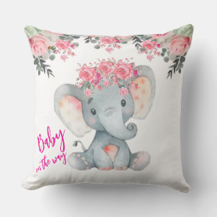 Rosa Blumenbaby-Elefanten-Baby-Shower-Wurfkissen Kissen