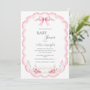 Rosa Blumenband Vintage-Baby-Party Einladung