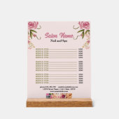 Rosa Blumenbeauty Nail Salon Preisliste Acrylschild (Vorderseite)