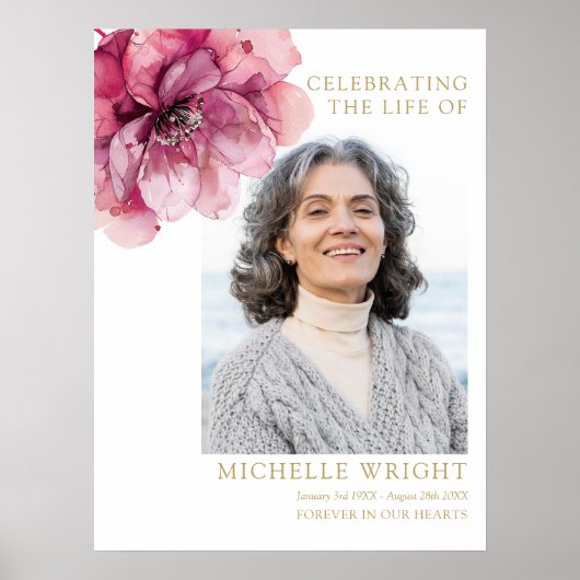 Rosa Blumenbeerdigung zum Foto des Lebens Poster (Vorne)