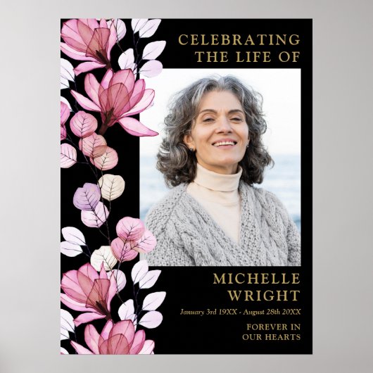 Rosa Blumenbeerdigung zum Foto des Lebens Poster (Vorne)