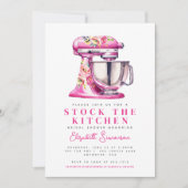 Rosa Blumenbeete im Brautparty Küche Einladung (Vorderseite)