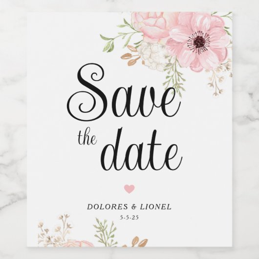 Rosa Blumenbeete Save the Date Weinetikett (Einzelnes Label)