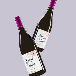 Rosa Blumenbeete Save the Date Weinetikett