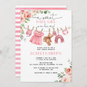 Rosa Blumenbekleidung Mädchen Kinderdusche Einladu Einladung (Vorne/Hinten)