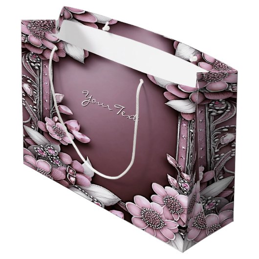 Rosa Blumenbeutel Große Geschenktüte (Rückseite Schrägansicht)