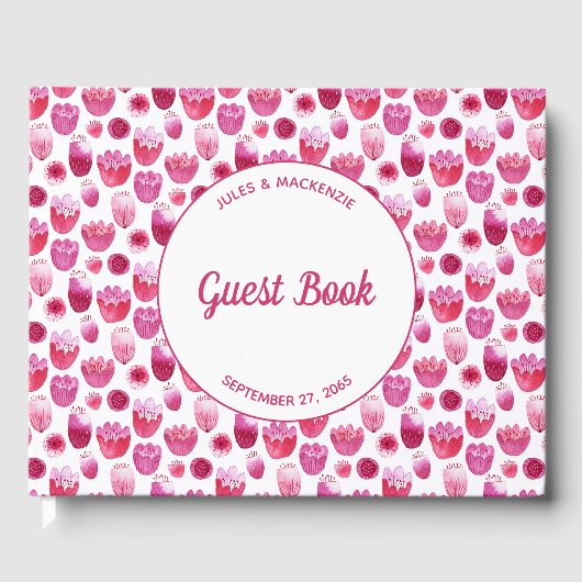 Rosa Blumenbläserblütenhochzeit Gästebuch (Vorderseite)