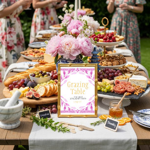 Rosa Blumenblätter "Grazing Table" Schild Einladung