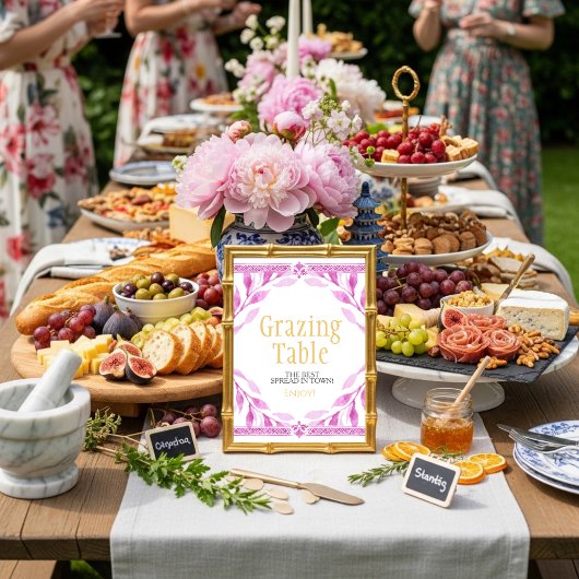 Rosa Blumenblätter "Grazing Table" Schild Einladung