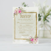 Rosa Blumenblätter Grüne Blätter Gold Hochzeit RSV RSVP Karte (Stehend Vorderseite)