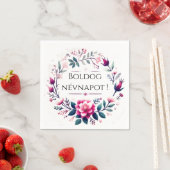 Rosa Blumenblätter - Tag des ungarischen Namens Serviette (Beispiel)