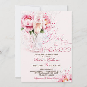 Rosa Blumenblätter und Prosecco-Brautparty Einladung