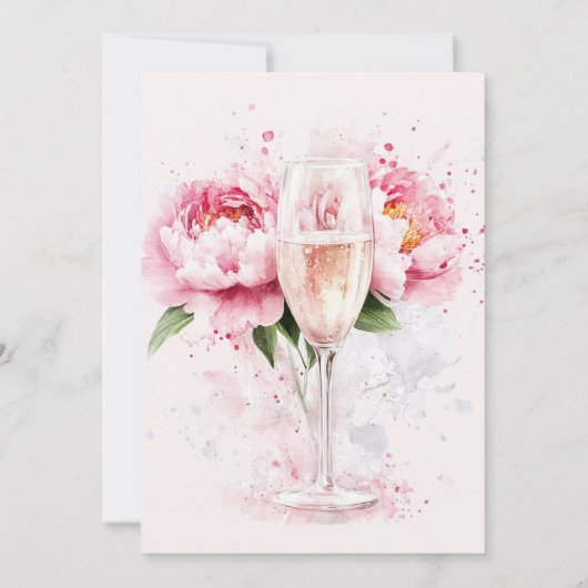 Rosa Blumenblätter und Prosecco-Brautparty Einladung (Rückseite)