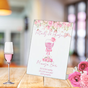 Rosa Blumenblätter und Prosecco-Brautparty Sockelschild