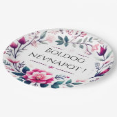 Rosa Blumenblätter - Ungarischer Namenstag Teller (Schrägansicht)