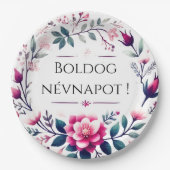 Rosa Blumenblätter - Ungarischer Namenstag Teller (Vorderseite)