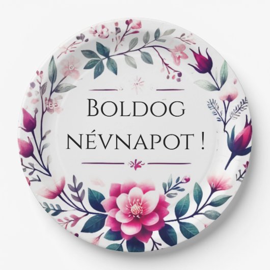 Rosa Blumenblätter - Ungarischer Namenstag Teller (Vorderseite)