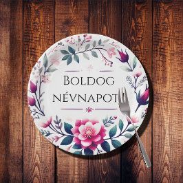 Rosa Blumenblätter - Ungarischer Namenstag Teller