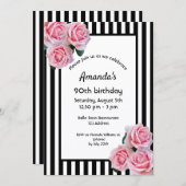 Rosa Blumenblätter zum 90. Geburtstag Schwarz-weiß Einladung (Vorne/Hinten)