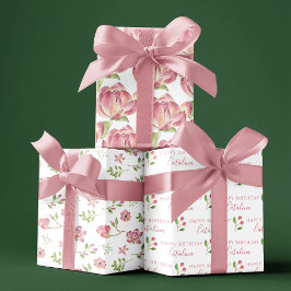 Rosa Blumenblätter zum Geburtstag Geschenkpapier Set