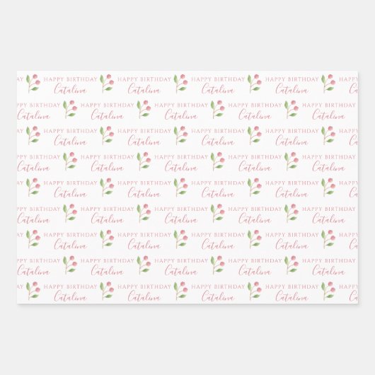 Rosa Blumenblätter zum Geburtstag Geschenkpapier Set (Vorderseite 3)