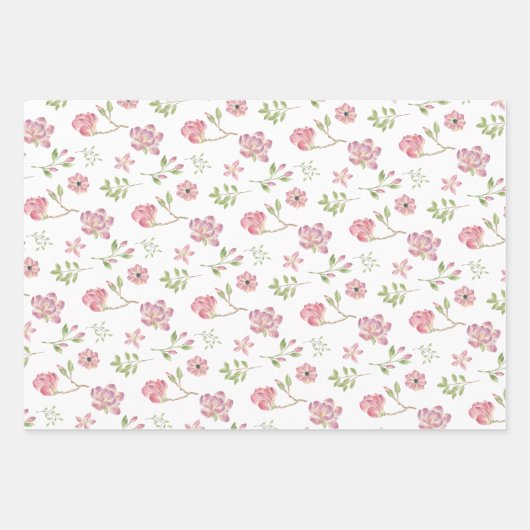 Rosa Blumenblätter zum Geburtstag Geschenkpapier Set (Vorderseite)