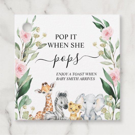 Rosa Blumenblättersafari Pop It Baby Dusche Geschenkanhänger (Vorderseite)