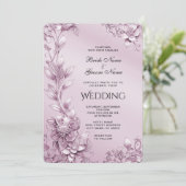 Rosa Blumenblätterung Einladung zur Hochzeit (Stehend Vorderseite)