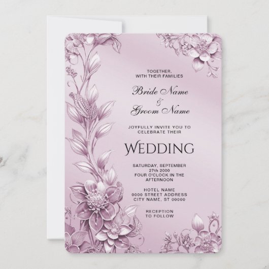 Rosa Blumenblätterung Einladung zur Hochzeit (Vorderseite)