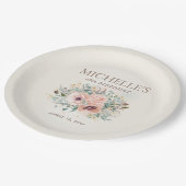 Rosa Blumenblätterung Glitzer 40. Geburtstag Pappteller (Schrägansicht)