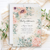 Rosa Blumenblätterung Gold Glitzer Kinderdusche Einladung