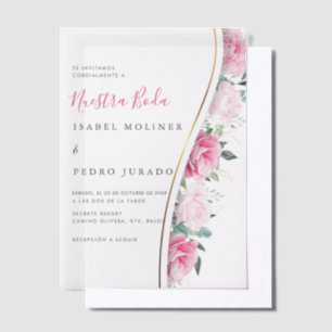 Rosa Blumenblätterung Nuestra Boda Wedding Pergament Einladungen