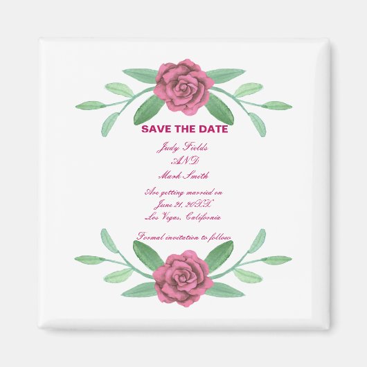 Rosa Blumenblätterung Save the Date Magnet (Vorne)