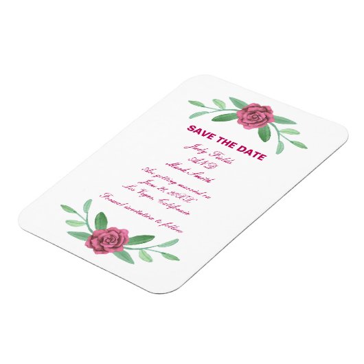 Rosa Blumenblätterung Save the Date Magnet (Linke Seite)