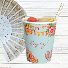 Rosa Blumenblauer Fiesta Babydusche Pappbecher