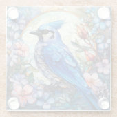 Rosa Blumenblauer Jay-Bird-Gläser Glasuntersetzer (Rückseite)