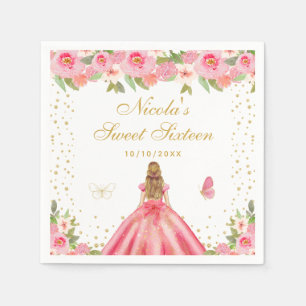 Rosa Blumenblonde Haar Prinzessin Sweet Sixteen Serviette