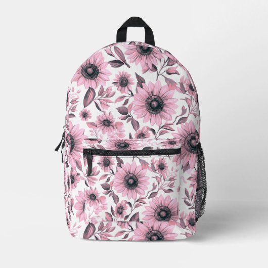 Rosa Blumenblumen Bedruckter Rucksack (Vorderseite)