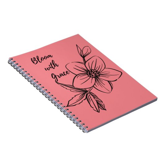 Rosa Blumenblüte mit Grau-Notebook Notizblock (Rechte Seite)