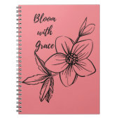 Rosa Blumenblüte mit Grau-Notebook Notizblock (Vorderseite)