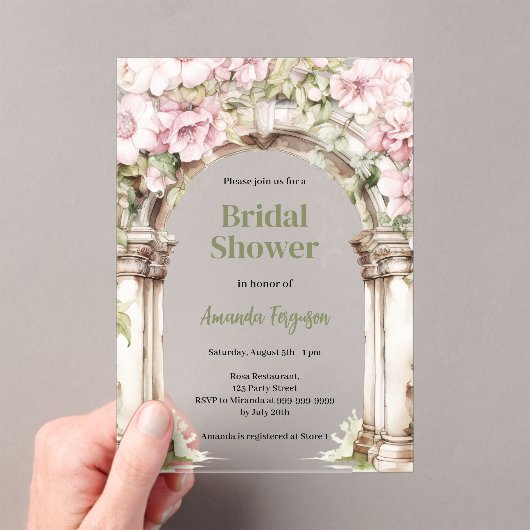 Rosa Blumenböden, beigefarbenes Brautparty Acryleinladungen (Insitu (Handheld))