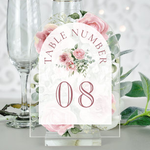 Rosa Blumenbogen-Hochzeit Acryl-Tischnummer Acryleinladungen
