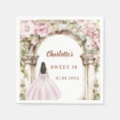 Rosa Blumenbogenkleid Sweet 16 Serviette (Vorderseite)