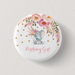 Rosa BlumenBoho Elefant-1. Button