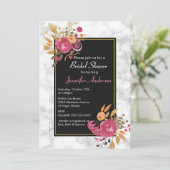 Rosa BlumenBouquet auf weißem Marmor Brautparty Einladung (Stehend Vorderseite)