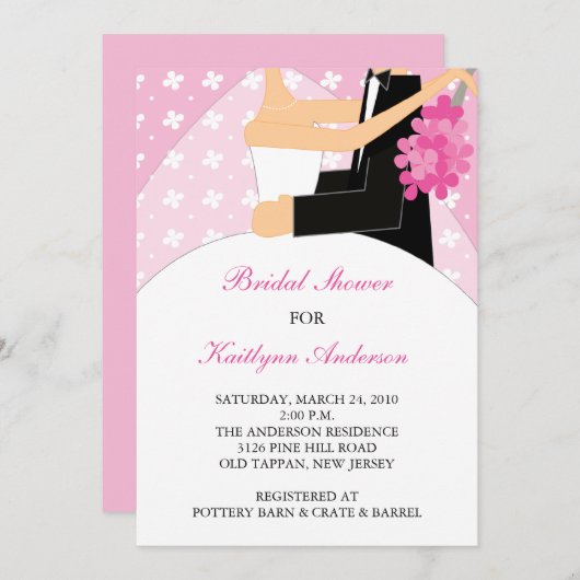 Rosa Blumenbraun Brautdusche Einladung (Vorne/Hinten)