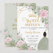 Rosa Blumenbraun Girl 16 . Geburtstag Einladung (Vorne/Hinten)
