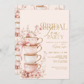 Rosa Blumenbräune zum Brautparty Tee Party Einladung (Vorne/Hinten)
